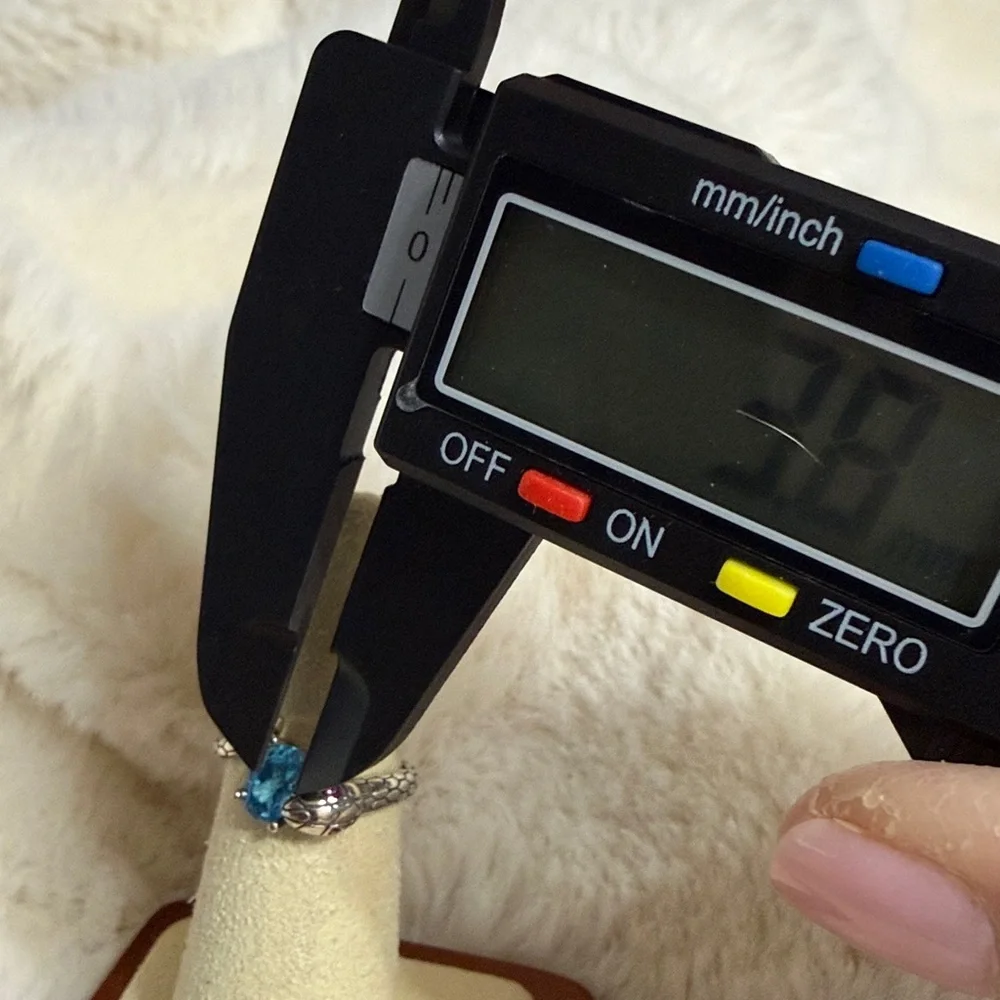 Sterling Silver Blue Topaz Snake Ring, Adjustable - Picture 9 of 9